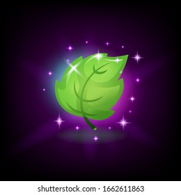 Hojas verdes frescas con icono de chispas para máquina tragaperras, elemento de diseño de juegos de azar, ilustración vectorial