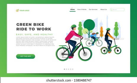 Green Fresh Motor Bike Cycle Flat Vector Background Landing Page Website Template