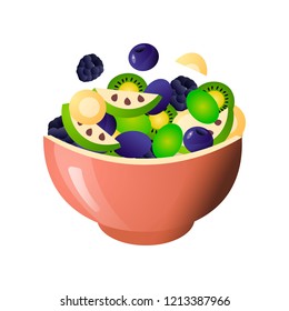Green fresh salad of their various tasty vegetables in color bowls.