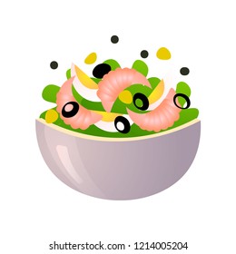 Green fresh salad of their various tasty vegetables in color bowls.
