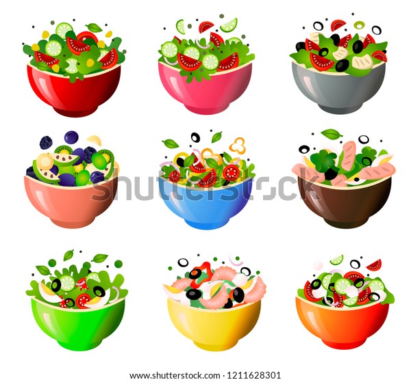 Green Fresh Salad Their Various Tasty Stock Vector (Royalty Free ...