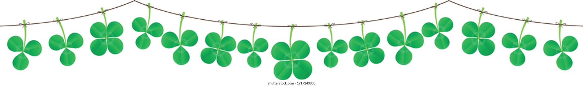 green fresh spring garland with shamrocks and cloverleaves . Vector illustration isolated on white background for st. patricks day