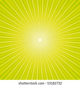 Green fresh sunburst. Vector background.