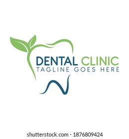 Green Fresh Tooth Dental Leaf Logo Vector design. Dental care or dentist logo design.