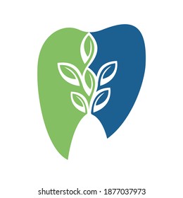 Green Fresh Tooth Dental Leaf Logo Vector design. Dental care or dentist logo design.