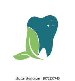 Diseño de vectores con el logotipo de la hoja dental fresca verde. Atención dental o diseño del logotipo del dentista.