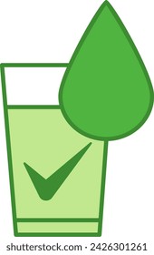 Green Fresh Water Icon. Vector Icon of Glass with Drinking Water and Drop. Ecology and Environmental Protection Concept