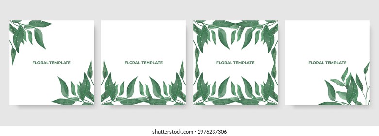 Green fresh watercolor floral background for social media post or story templates. Vector illustration with organic design concept, go green, can be use for summer sale, banner, poster, wedding