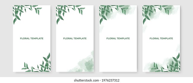 Green fresh watercolor floral background for social media post or story templates. Vector illustration with organic design concept, go green, can be use for summer sale, banner, poster, wedding