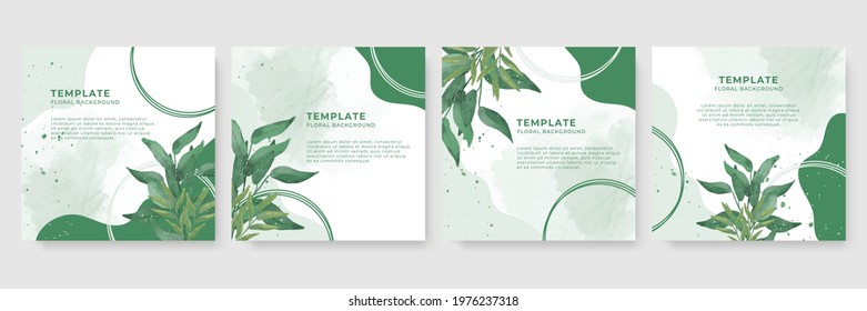 Green fresh watercolor floral background for social media post or story templates. Vector illustration with organic design concept, go green, can be use for summer sale, banner, poster, wedding