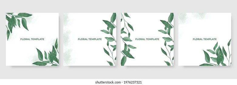 Green fresh watercolor floral background for social media post or story templates. Vector illustration with organic design concept, go green, can be use for summer sale, banner, poster, wedding