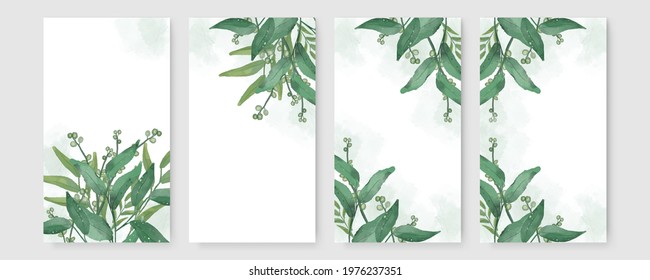 Green fresh watercolor floral background for social media post or story templates. Vector illustration with organic design concept, go green, can be use for summer sale, banner, poster, wedding