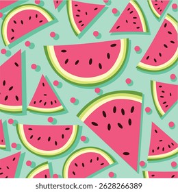 Green and Fresh Watermelon Skin Seamless Pattern. Watermelon realistic texture background letters vector illustration. watermelon slices and seeds seamless, Unique and Trendy seamless