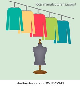 Viernes Verde - maniquí, cosas en una colcha en la tienda - concepto de negocio vectorial. Apoyar el movimiento de un productor local.