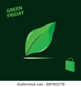 Green Friday. Tree leaf and eco shopping bag - vector. Business concept. Support the movement of a local producer.