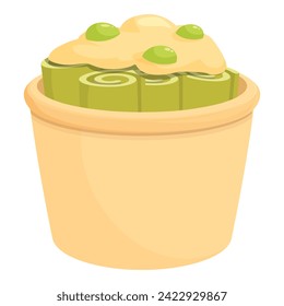 Green fried ice cream icon cartoon vector. Party food dish. Fruit asian