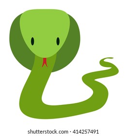 Green friendly cobra snake in flat style, vector