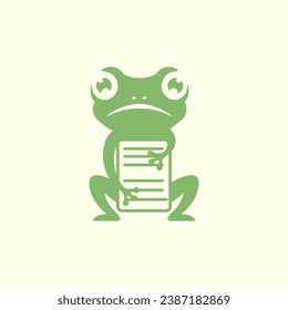 anfibio de rana verde sujetador animal papel documento mascota caricatura personaje logo simple plano diseño vector ilustración icono