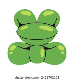 Green frog balloon sculpture. Vector flat illustration isolated on a white background. Balloon twisting concept.