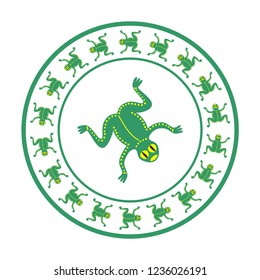 Green frog based on African ethnic motifs. Vector illustration.