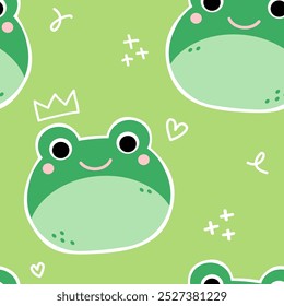 green frog cartoon character doodle seamless pattern 