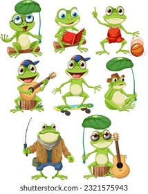 Green Frog Cartoon Characters Collection illustration