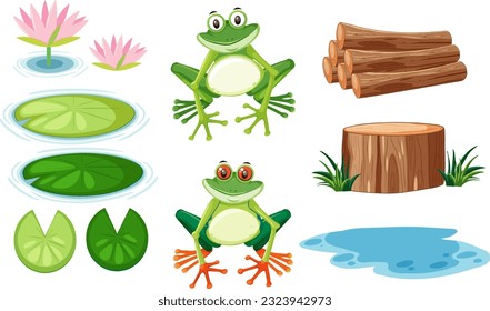 Green Frog Cartoon Characters Collection illustration