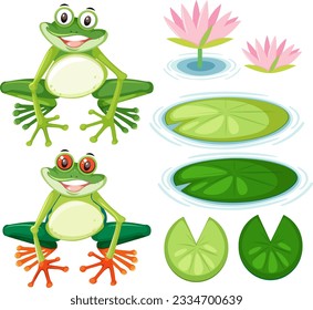 Green Frog Cartoon Characters Collection illustration