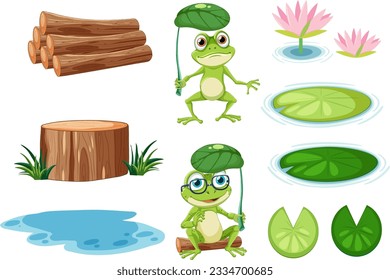 Green Frog Cartoon Characters Collection illustration