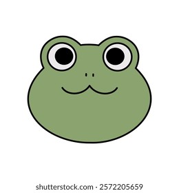 green frog cartoon face On white background