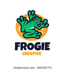 Green Frog Cartoon Logo. Cute Amphibian Design illustration