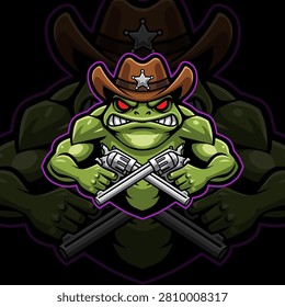 green frog cowboy mascot