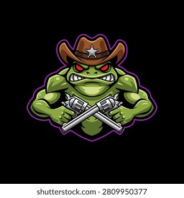 green frog cowboy mascot
