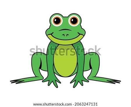 green frog, cyte cartoon style, black outline, vector illustration