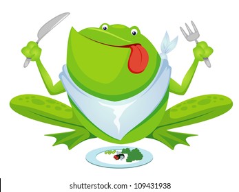 Green frog eating