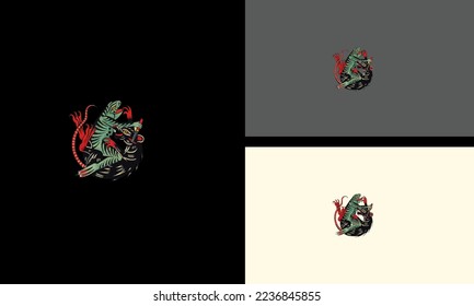 lucha de ranas verdes con diseño de arte vectorial de ratón negro