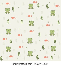 green frog and fish pattern background