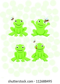 Green Frog with fly-vector art on background