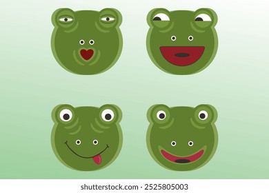 green frog four smile expressions vector graphic design