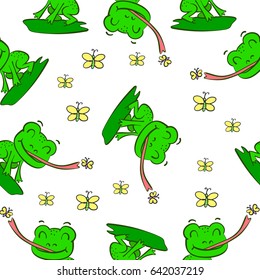 Green frog hand draw pattern style
