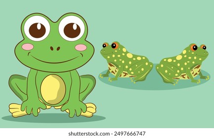 Green frog Hand drawn cartoon illustration vector,Cute Frog cartoon Frog clipart vector Nature background.