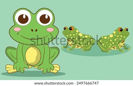 Green frog Hand drawn cartoon illustration vector,Cute Frog cartoon Frog clipart vector Nature background.