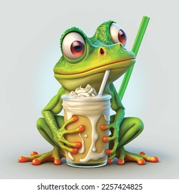 a green frog having lunch white mayonnaise cartoon