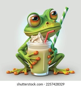 a green frog having lunch white mayonnaise cartoon