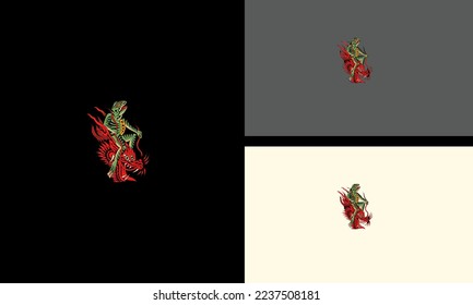 green frog and head red dragon vector artwork design