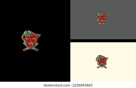 green frog hold head red devil vector artwork design