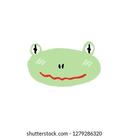 Green frog icon doodle face symbol. Good for posters, cards, clothes and stationery