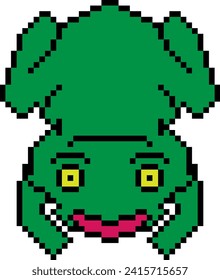 green frog illustration art in pixel art style.