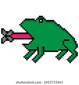 green frog illustration art in pixel art style.