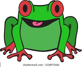 Green frog, illustration, vector on white background.
